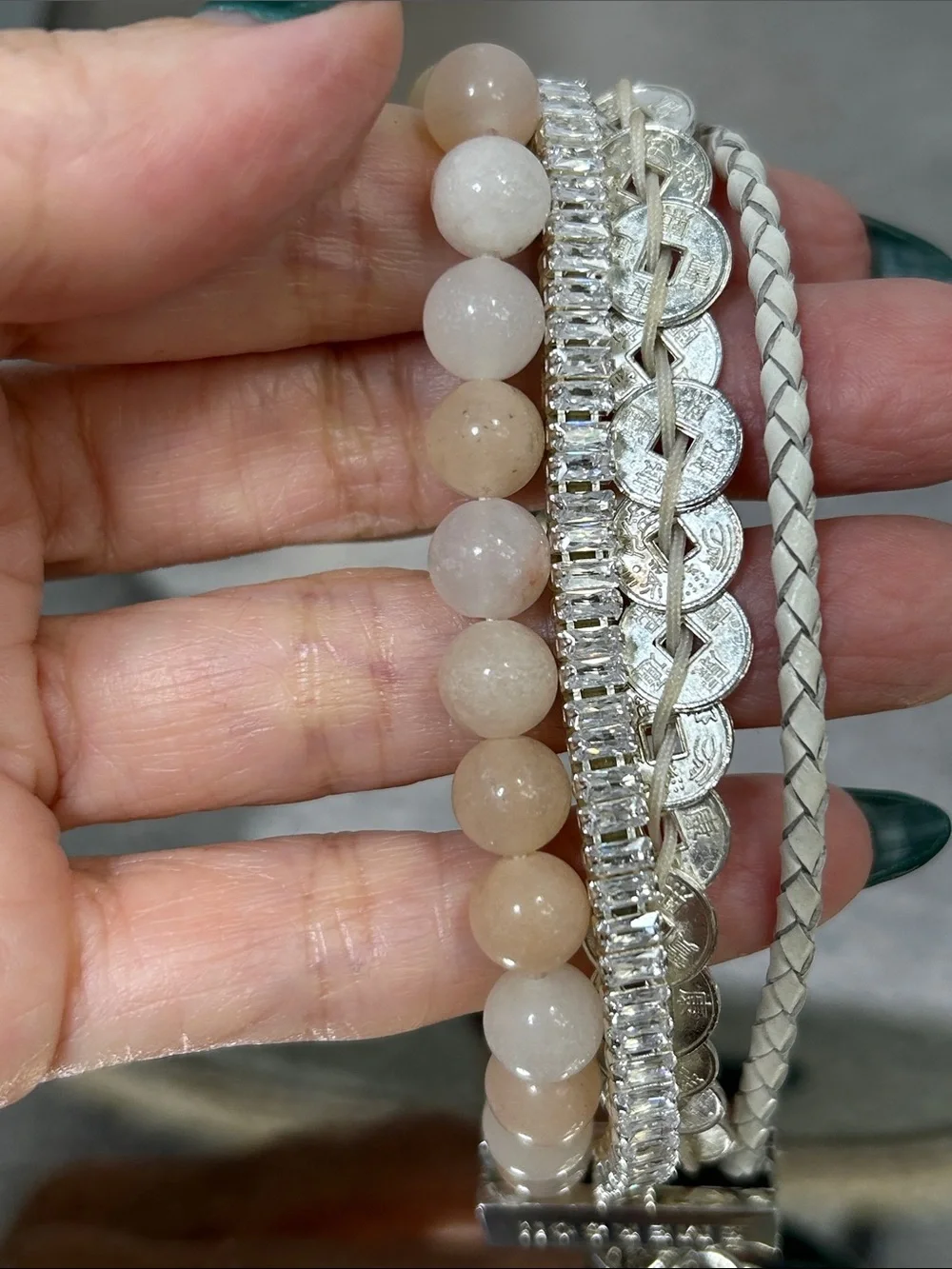 Elegant Stone Bead and Silver Multi-Stack Bracelet